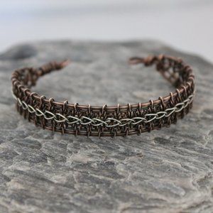 Handmade Copper w/ Sterling Silver stitch bracelet